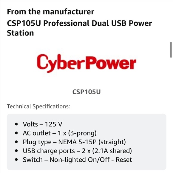 🔌CyberPower CSP105U Professional Dual USB Power Station🔌 NWOT - Picture 9 of 10